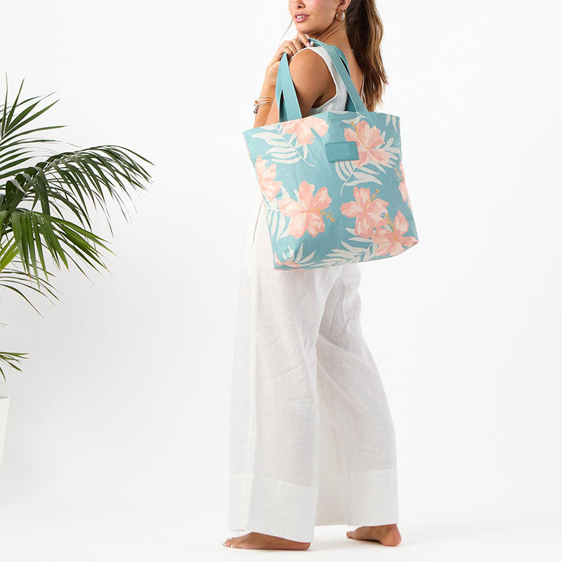 Extra Large Waterproof Splash Proof Dupont Paper Custom Print Shoulder Zipper Beach Shopping Tyvek Tote Bag With Pocket