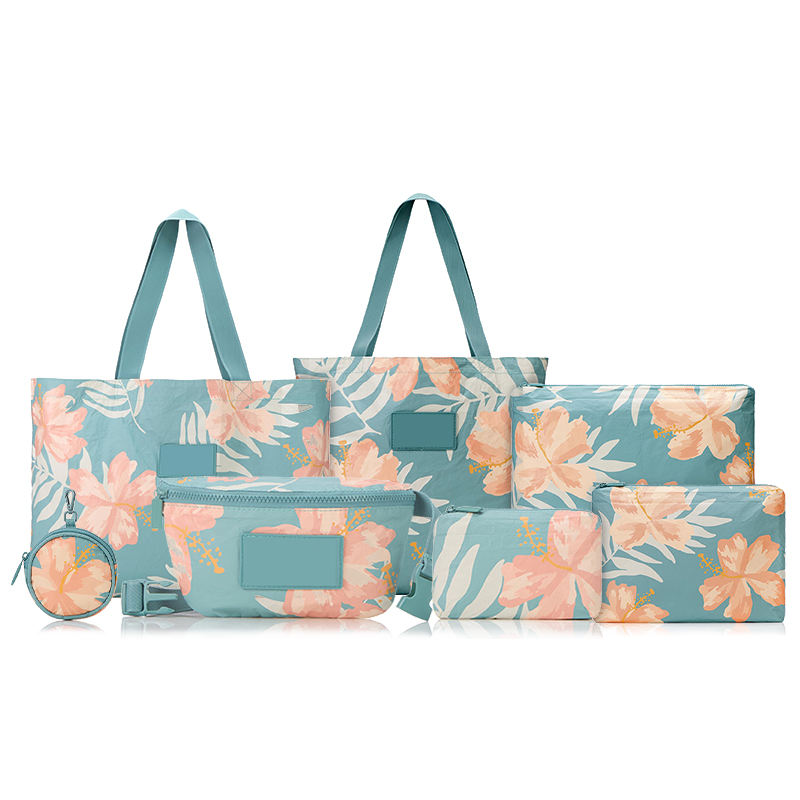 Extra Large Waterproof Splash Proof Dupont Paper Custom Print Shoulder Zipper Beach Shopping Tyvek Tote Bag With Pocket