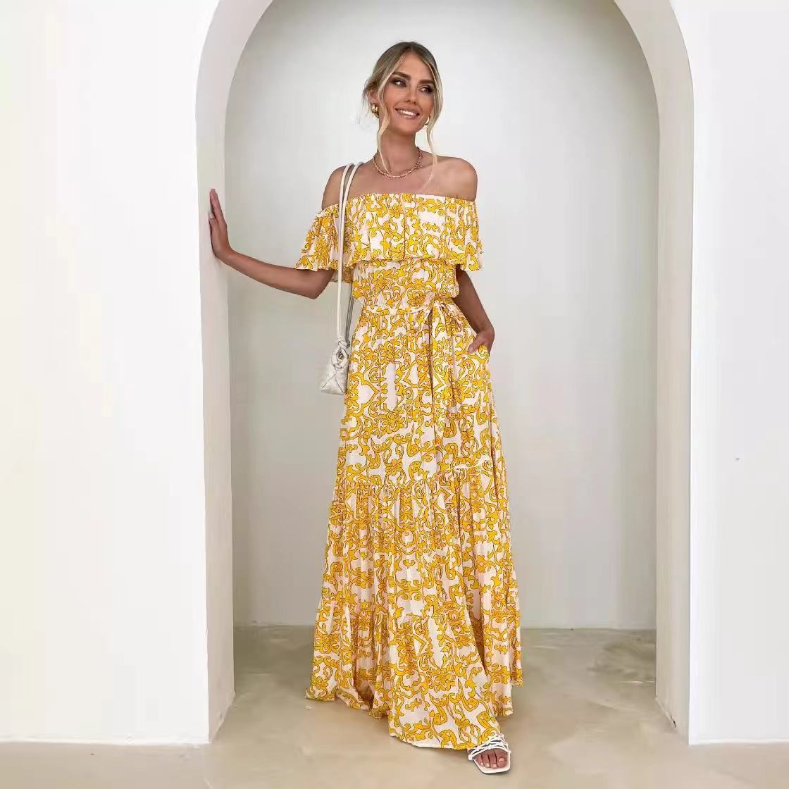 2025 Aloha Women Low MOQ Custom Wholesale High Quality Casual Dress Rayon Floral Printing Women Summer Vacation Maxi Dresses