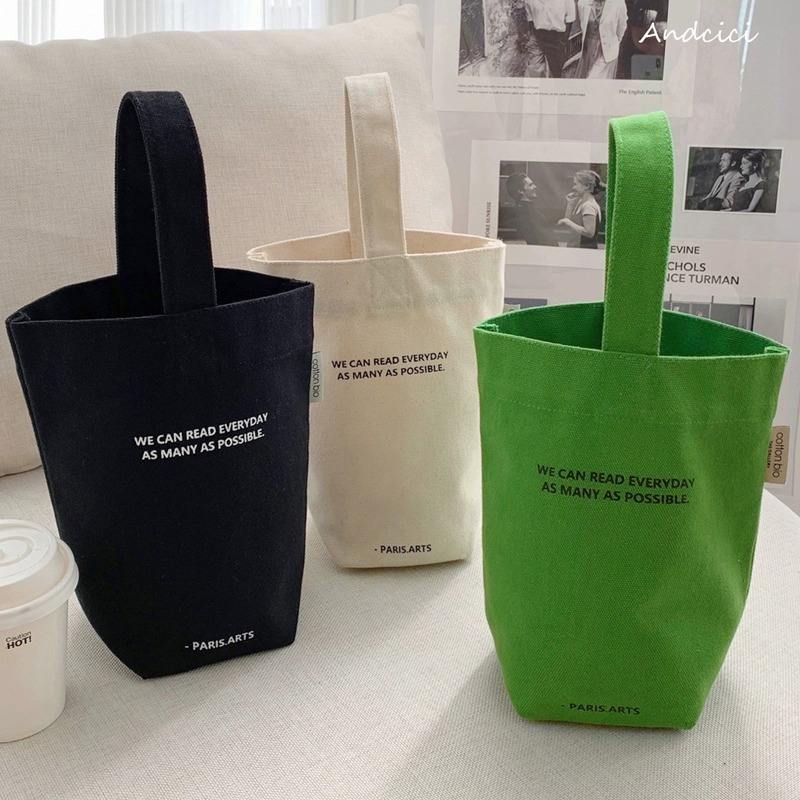 Eco-Friendly Custom logo Small Cute Canvas Bags Spring Green Color Simple Versatile Shopping Bag for Coffee Bottle