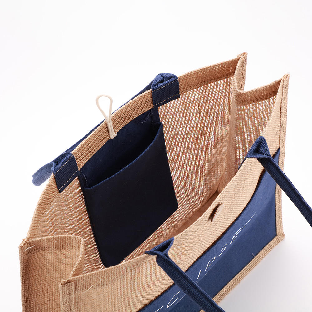 Customized Logo Fashion Design Printed Jute Bag Natural Linen Tote Shopping Bags for Wedding Party Favor and Travel