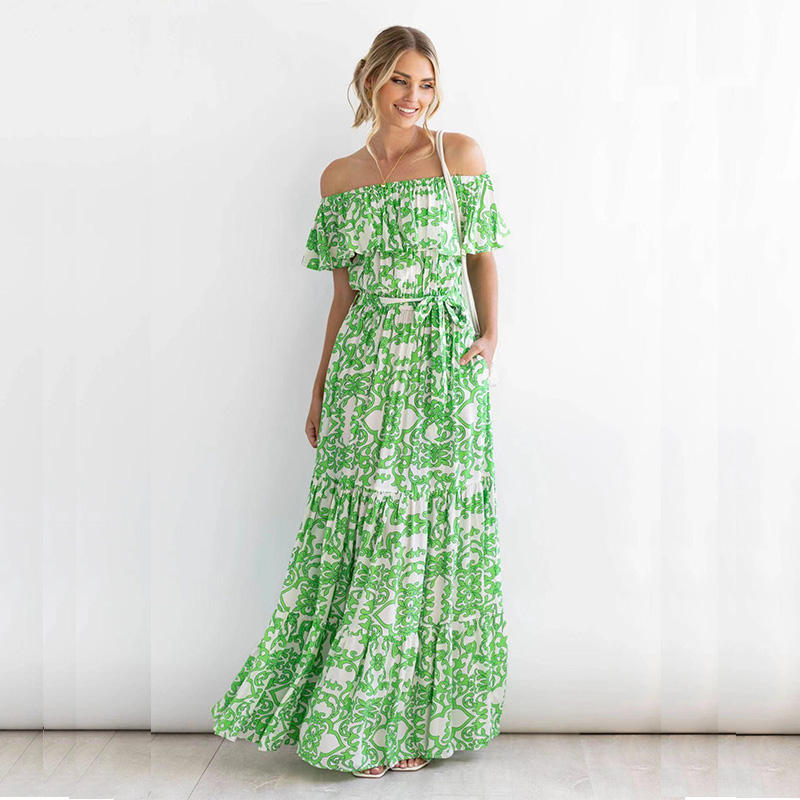 2025 Aloha Women Low MOQ Custom Wholesale High Quality Casual Dress Rayon Floral Printing Women Summer Vacation Maxi Dresses