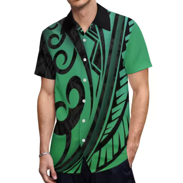 Custom Stylish Large Size Polynesian Tribal Design Shirts With Buttons New Hip Hop Pacific Heritage Aloha Shirts Beach
