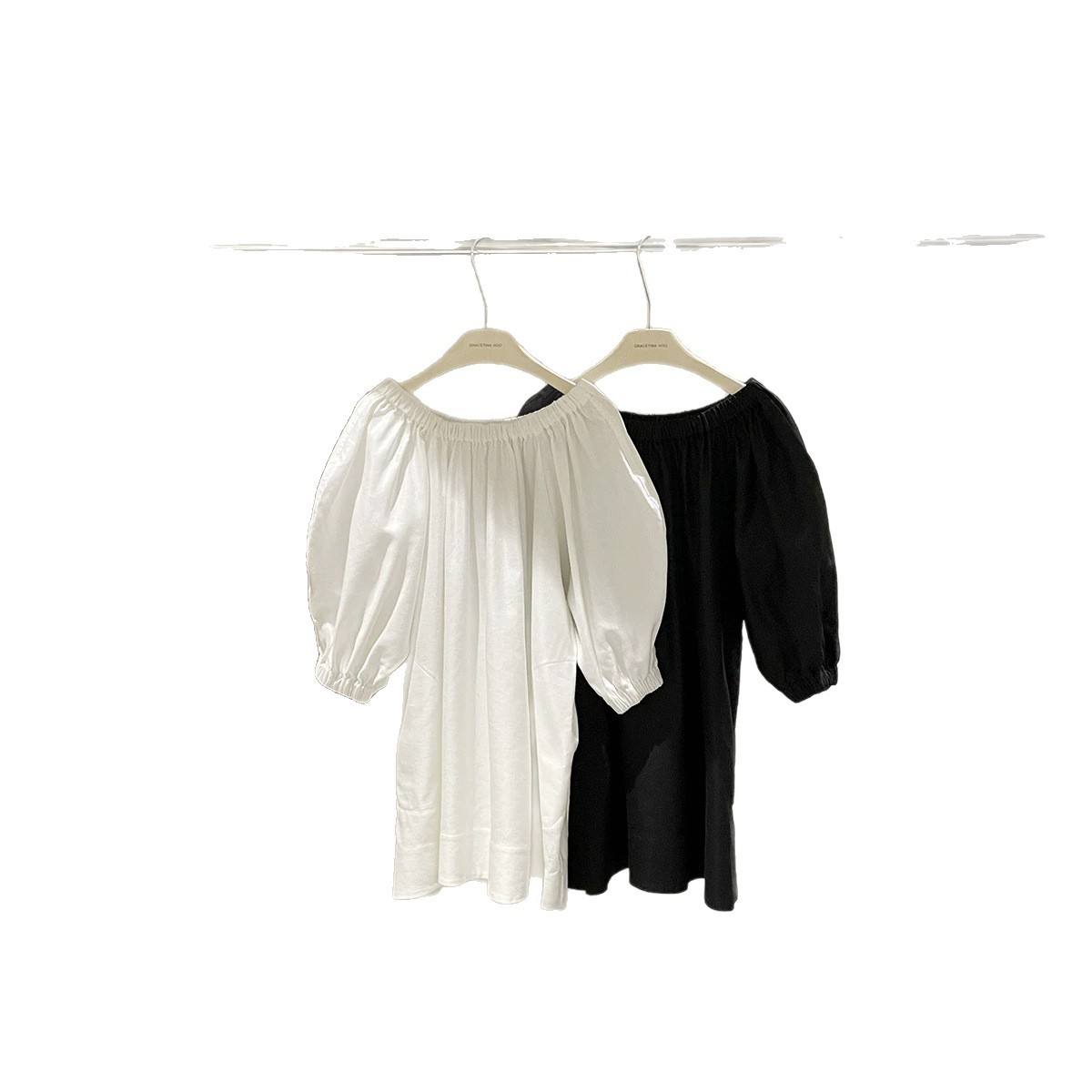 Summer French-Style Halter Neck for Linen Puff Sleeves A-Line Skirt Casual Leisure Dress