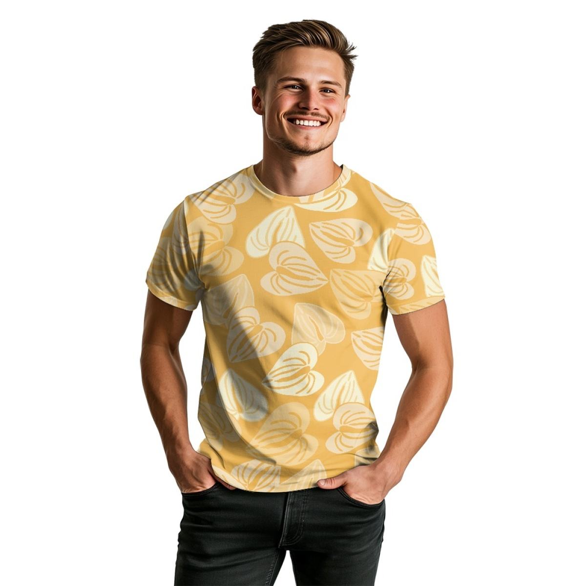 Summer Clothing Hawaiian Fashional Print on Demand Anthurium Flower Casual Short Sleeve T Shirt for Men Exclusive Customization
