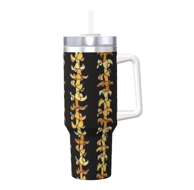 3D Digital Full Print Straw Cup Aloha Hawaiian Puakenikeni Hibiscus Flower Style 40oz Tumbler With Handle