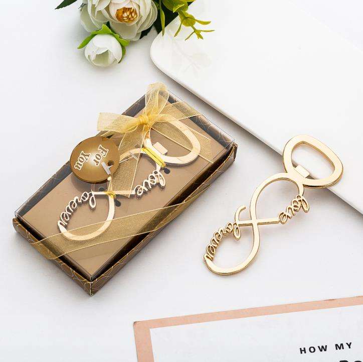Custom Wedding Favors Love Forever 8 Gold Beer Bottle Opener Party Birthday Valentine's Day Souvenirs Guest Return Gifts