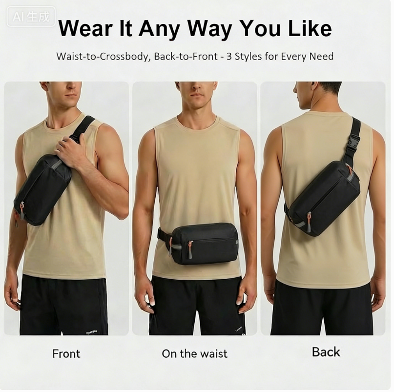 Fanny Pack Men Women 2L Lightweight Waist Belt Hip Bag Slim Crossbody Sling Bag Adjustable Water Resistant Bum Belt Pouch