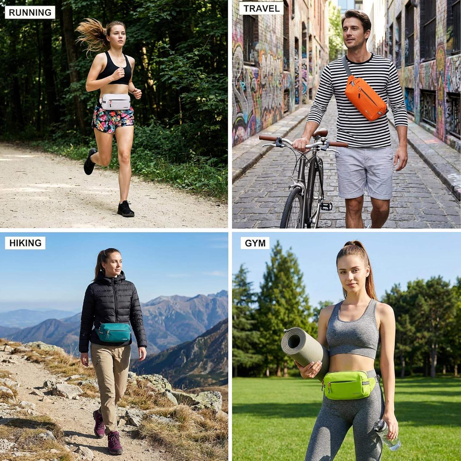 Fanny Pack Men Women 2L Lightweight Waist Belt Hip Bag Slim Crossbody Sling Bag Adjustable Water Resistant Bum Belt Pouch