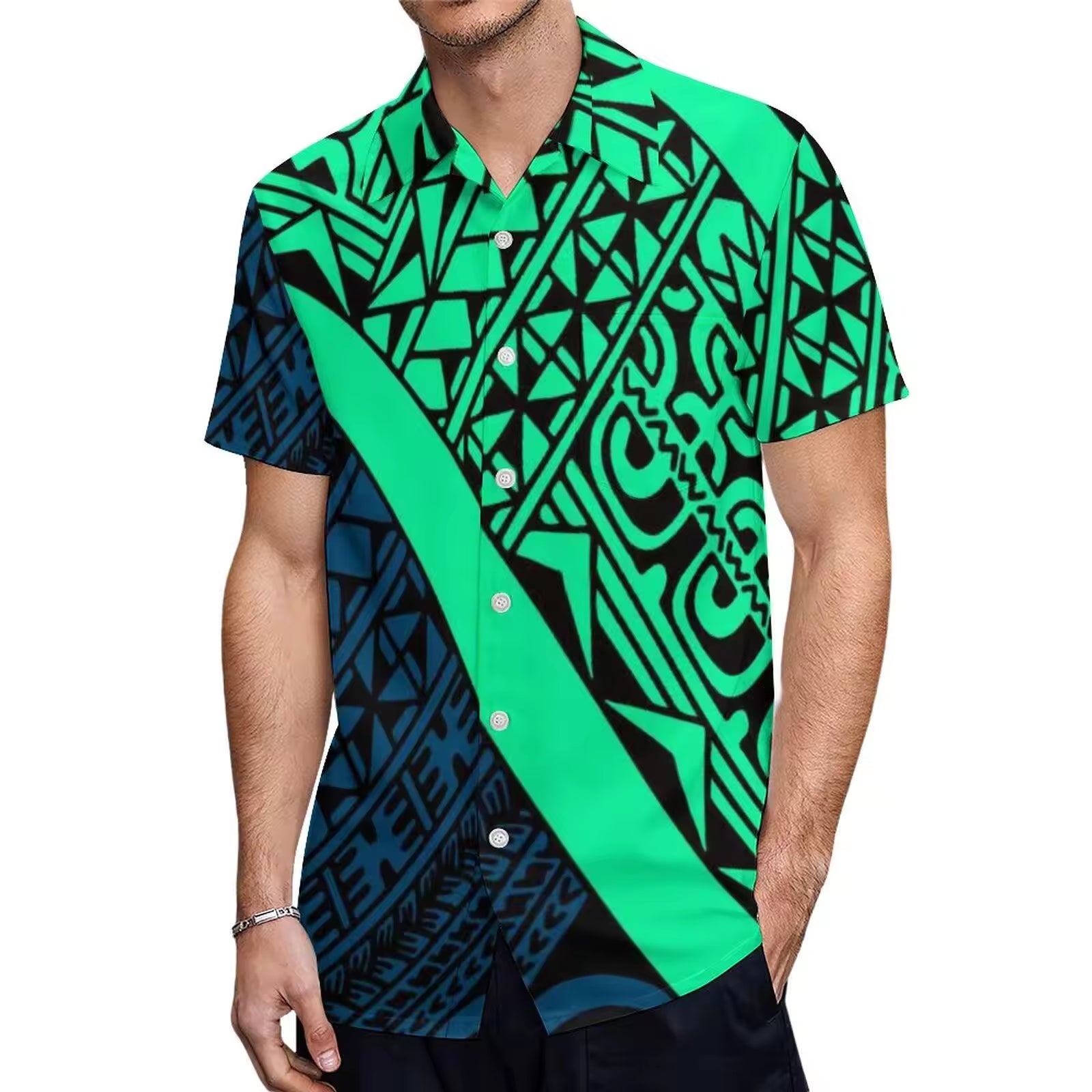 Custom Stylish Large Size Polynesian Tribal Design Shirts With Buttons New Hip Hop Pacific Heritage Aloha Shirts Beach