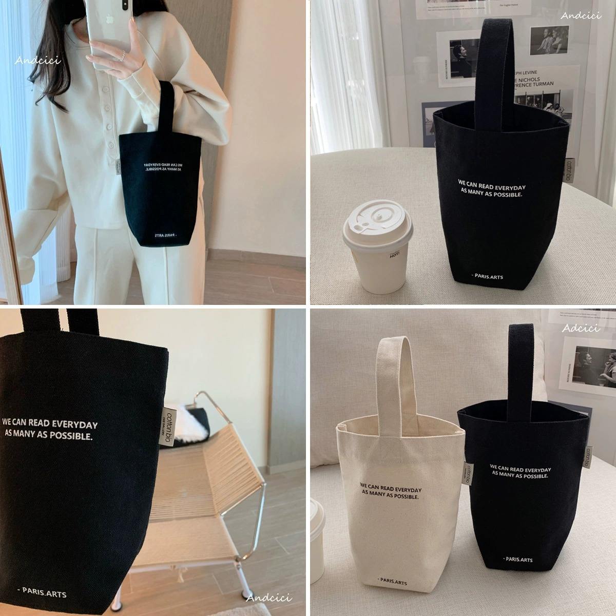 Eco-Friendly Custom logo Small Cute Canvas Bags Spring Green Color Simple Versatile Shopping Bag for Coffee Bottle