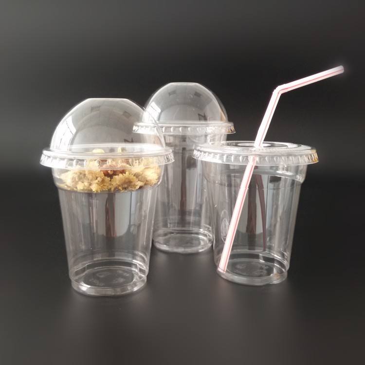 Disposable Reusable Transparent Clear Custom Printed Logo Plastic PET Drinking Cup Cold Coffee Cups with Lids and Straws