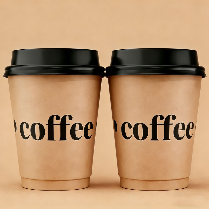 Disposable 12oz Custom Printed Logo Double Wall Paper Coffee Cups Disposable Biodegradable with Lid for Cafe