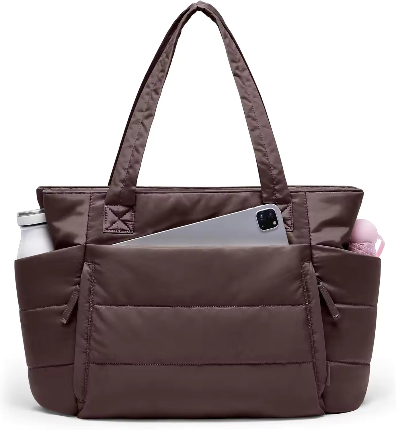 Women's Polyester Quilted Puffer Tote Bag with Zipper Closure Lightweight & Puffy Design Compartments for Work & Travel
