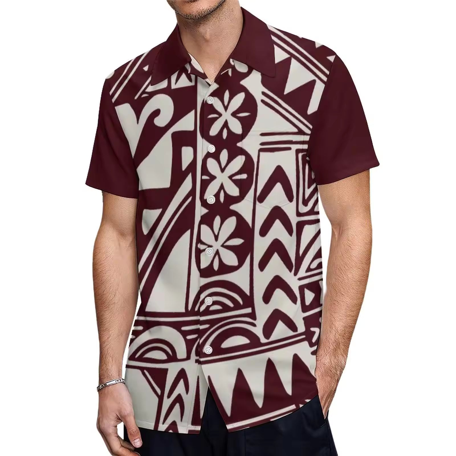 Custom Stylish Large Size Polynesian Tribal Design Shirts With Buttons New Hip Hop Pacific Heritage Aloha Shirts Beach