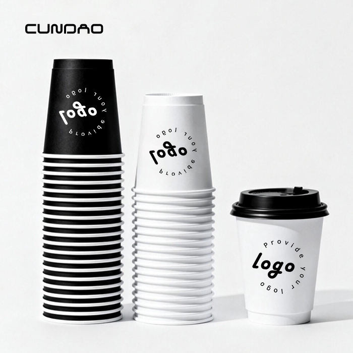 Customized Printed Disposable 8 10 12 16oz Double Wall Hot Coffee Cups Personalized Logo Takeaway Coffee Paper Cup with Lids