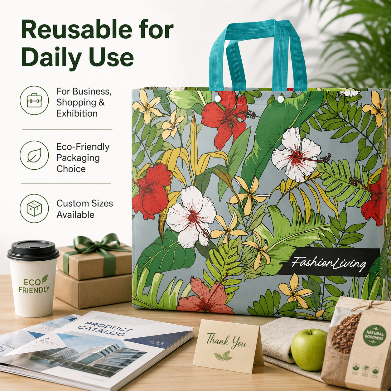 Custom Printed Reusable Non Woven Tote Bag Long Handle Shopping Bag for Exhibition Retail Promotion Wholesale Custom Packaging