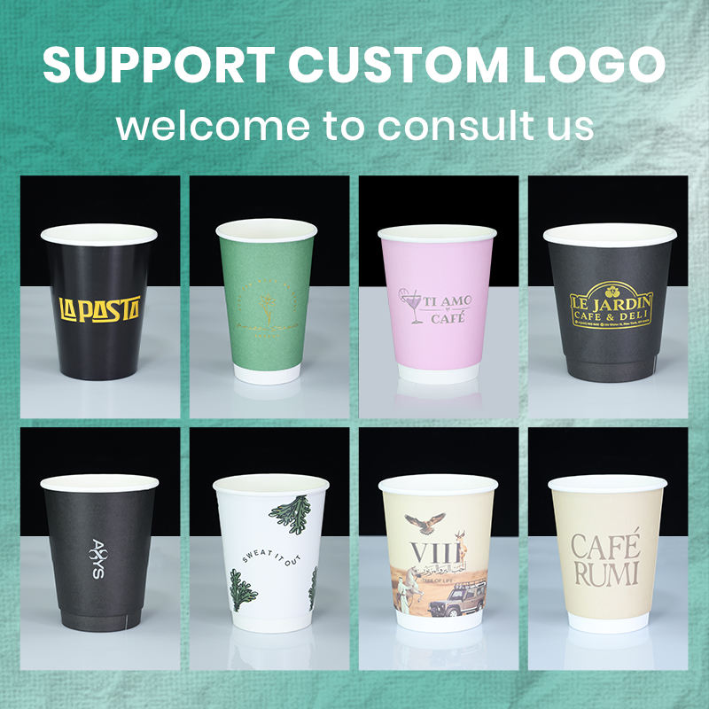 Customized Printed Disposable 8 10 12 16oz Double Wall Hot Coffee Cups Personalized Logo Takeaway Coffee Paper Cup with Lids