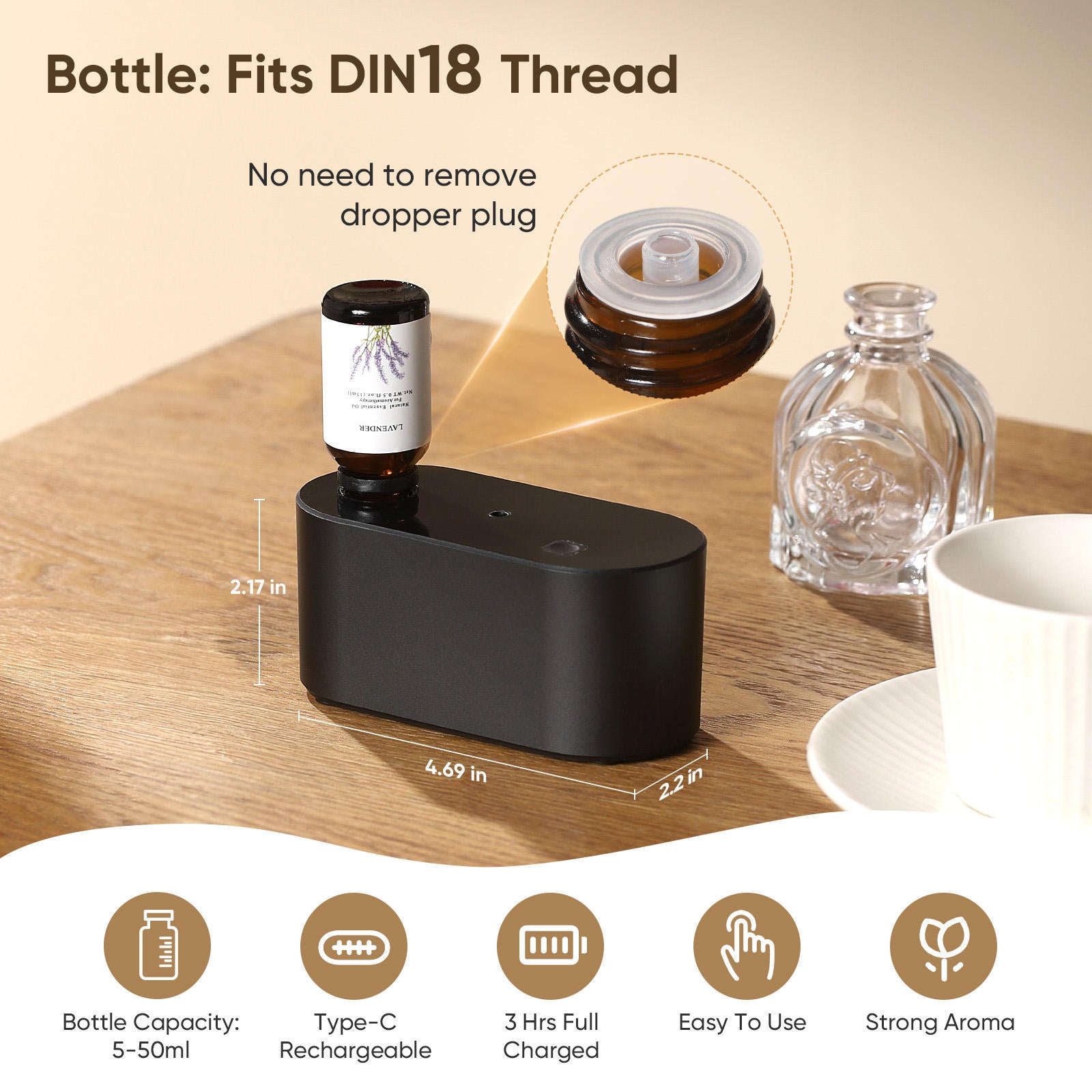 Wholesale OEM Home Smart Electric Rechargeable Air Scent Machine Custom Portable Small Waterless Essential Oil Aroma Diffuser