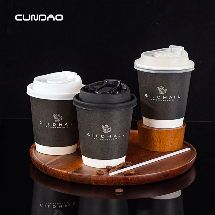 Customized Printed Disposable 8 10 12 16oz Double Wall Hot Coffee Cups Personalized Logo Takeaway Coffee Paper Cup with Lids
