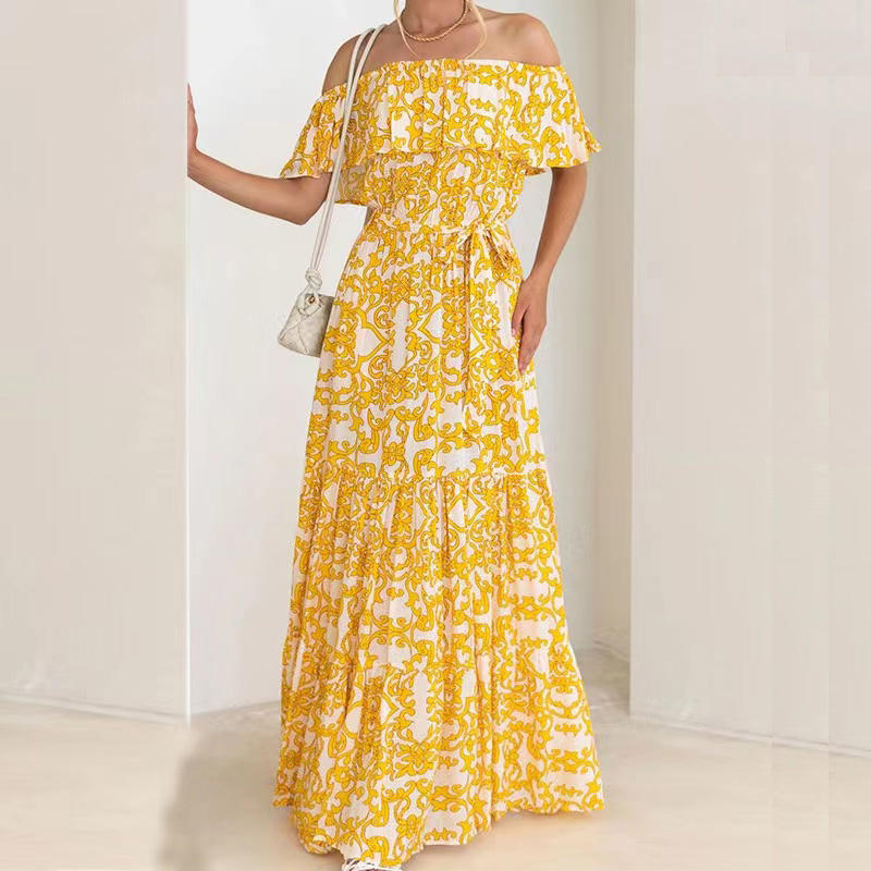 2025 Aloha Women Low MOQ Custom Wholesale High Quality Casual Dress Rayon Floral Printing Women Summer Vacation Maxi Dresses