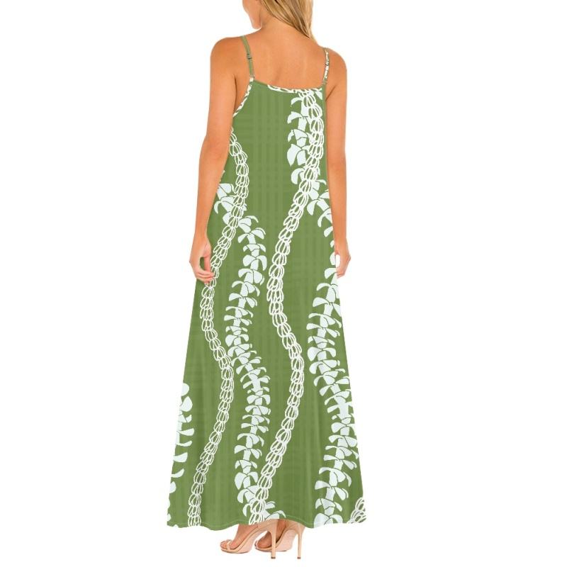 Factory Outlet Loose Silhouette Beach Dress Puakenikeni Pattern Custom Design Maxi Hawaiian Print Dress
