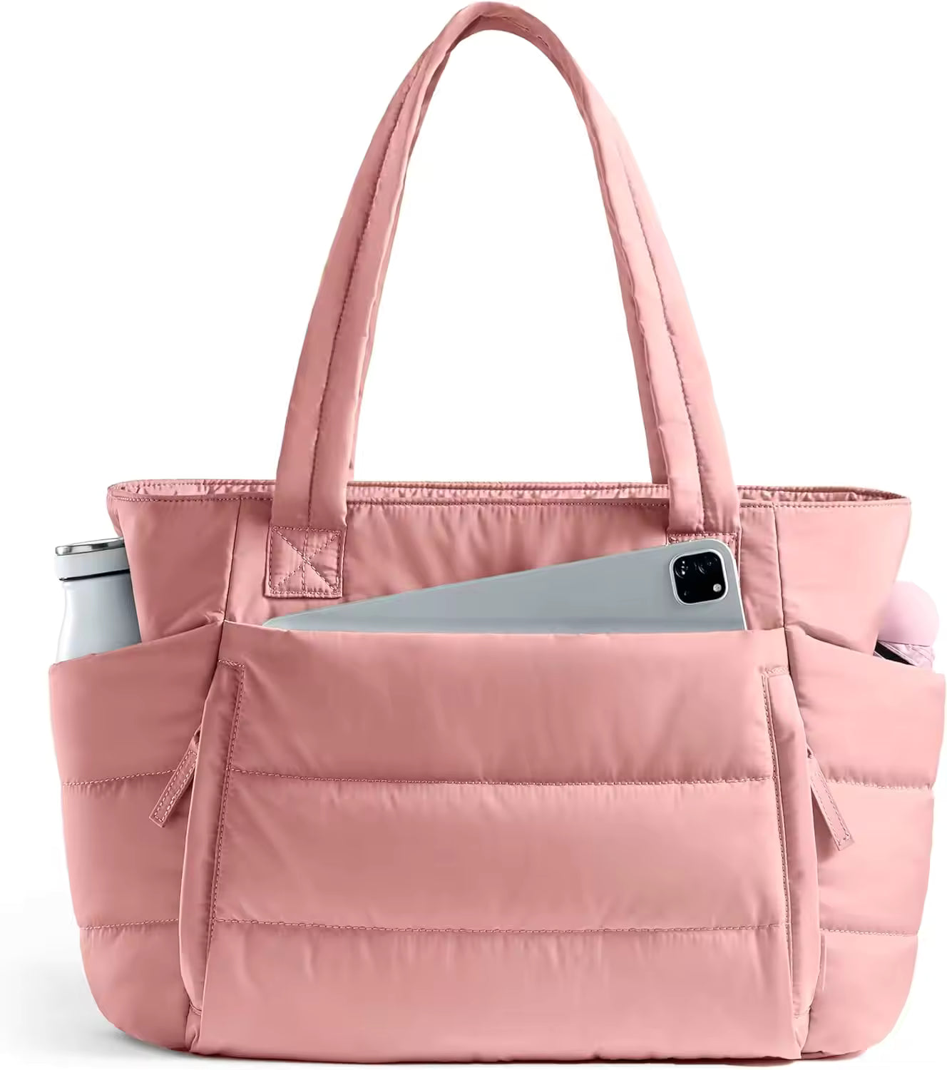 Women's Polyester Quilted Puffer Tote Bag with Zipper Closure Lightweight & Puffy Design Compartments for Work & Travel