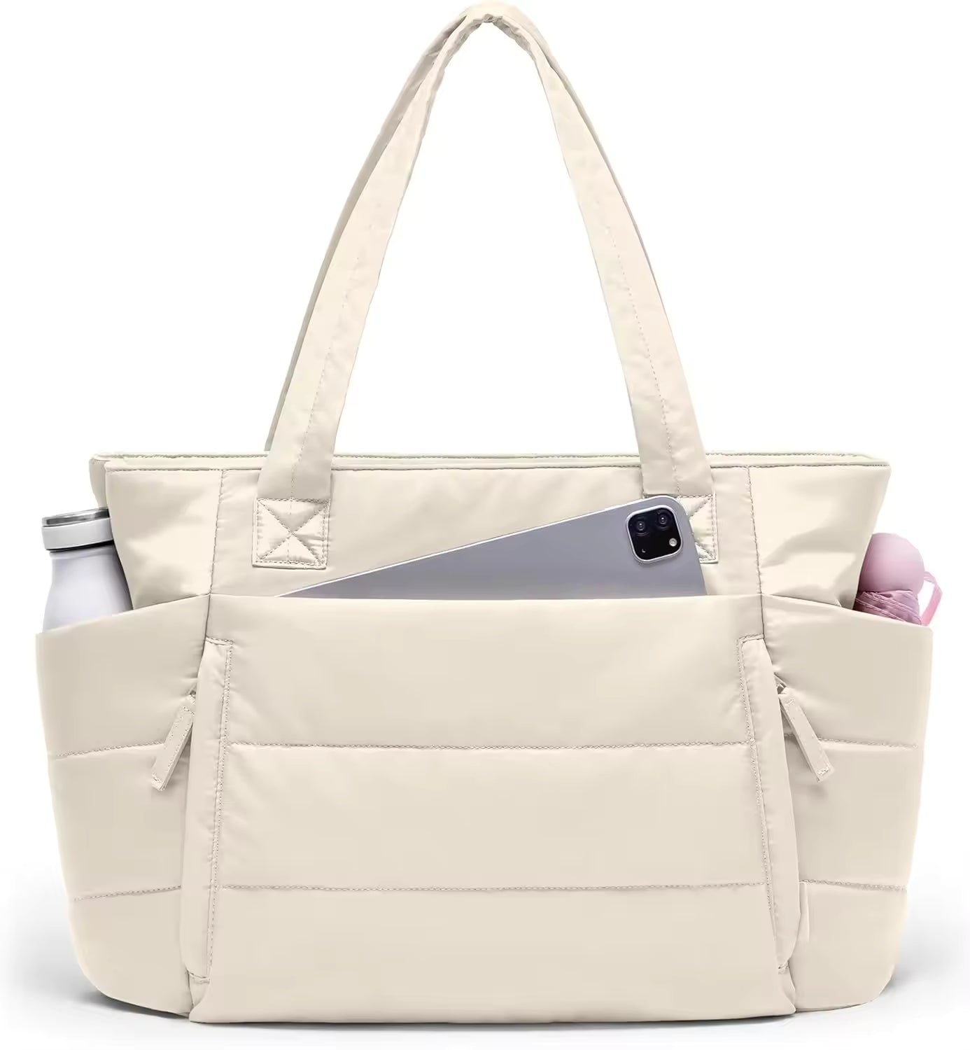 Women's Polyester Quilted Puffer Tote Bag with Zipper Closure Lightweight & Puffy Design Compartments for Work & Travel
