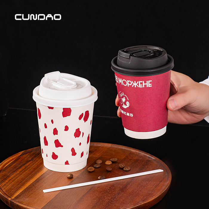 Customized Printed Disposable 8 10 12 16oz Double Wall Hot Coffee Cups Personalized Logo Takeaway Coffee Paper Cup with Lids