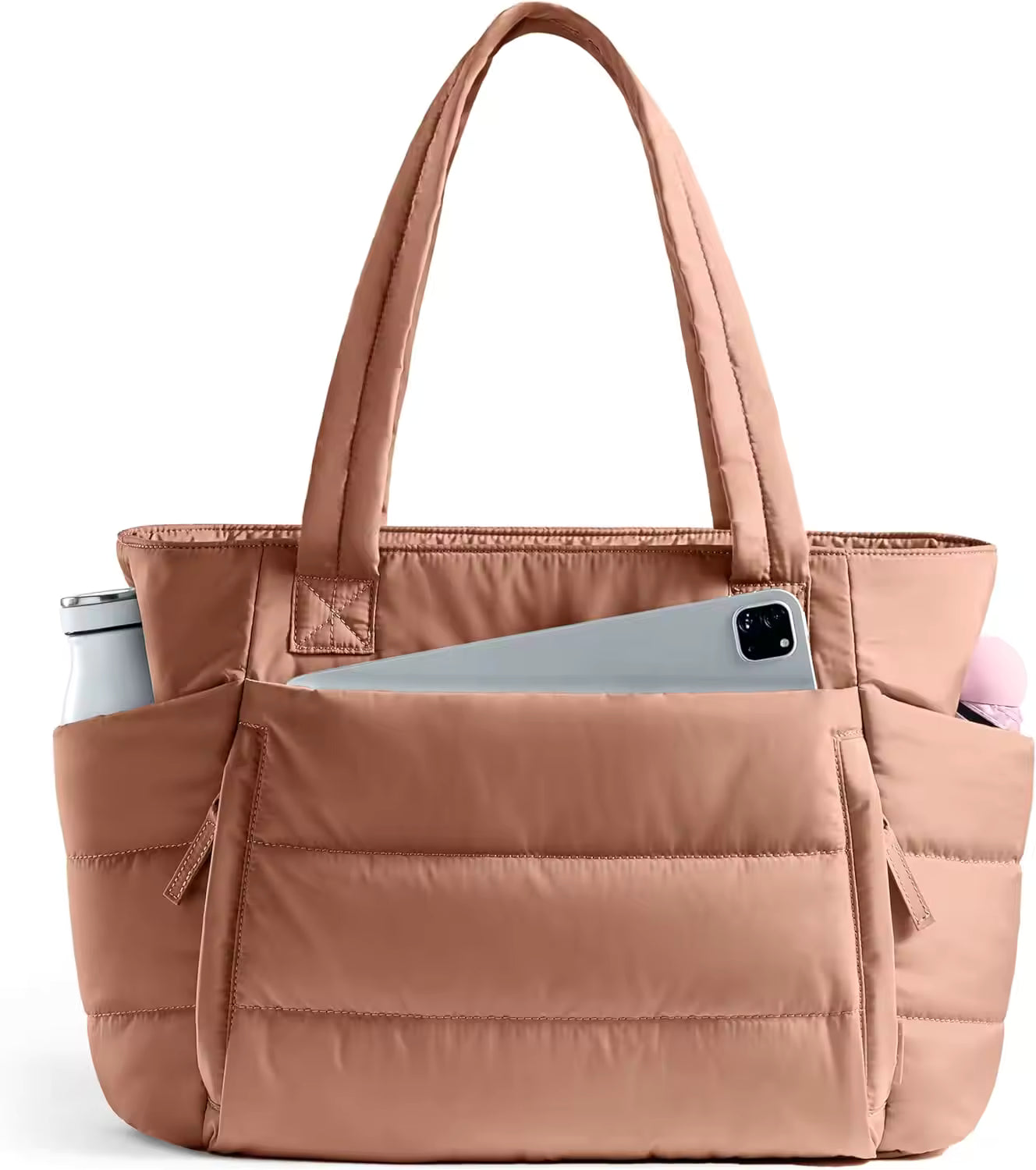 Women's Polyester Quilted Puffer Tote Bag with Zipper Closure Lightweight & Puffy Design Compartments for Work & Travel