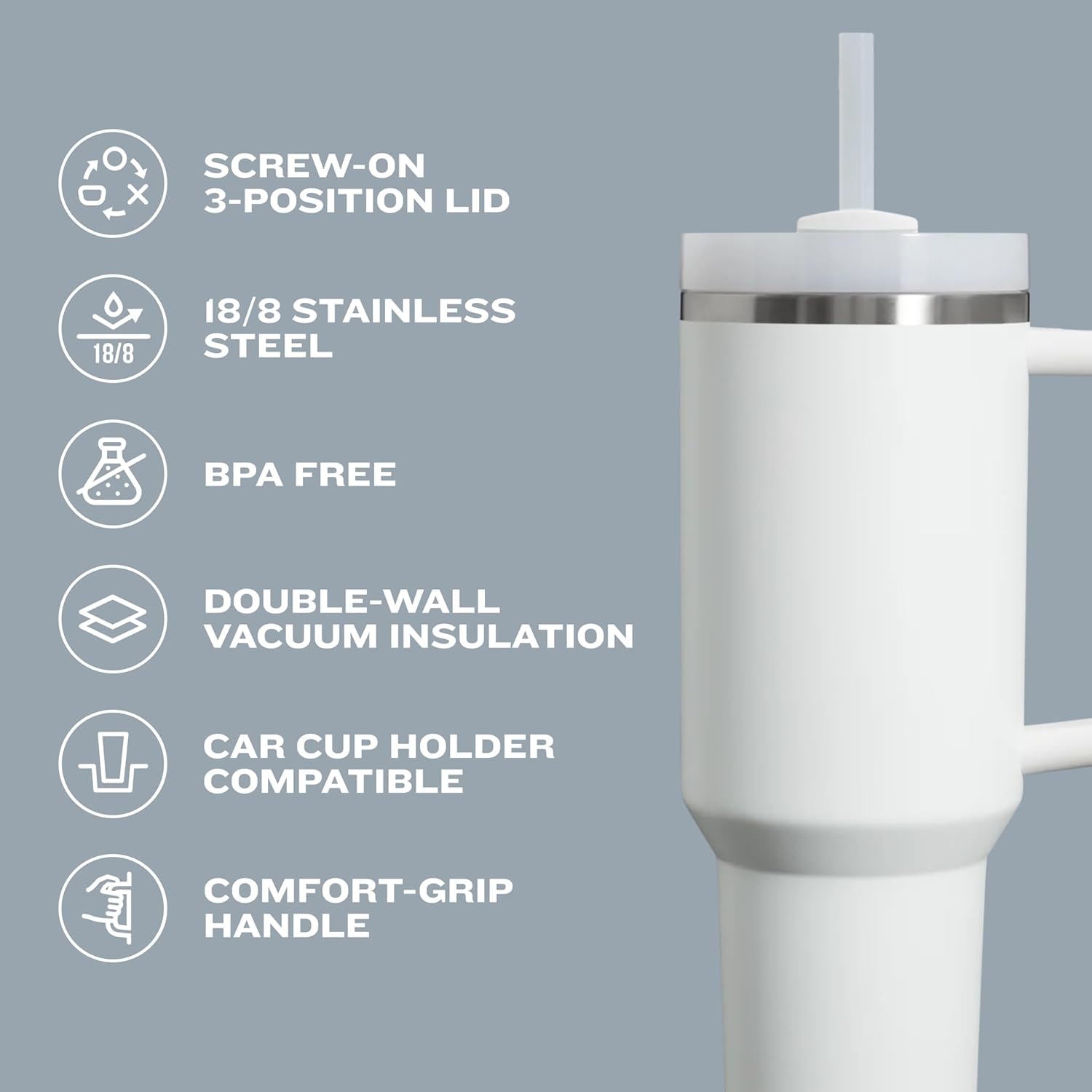 Custom Color Vacuum Metal Cup Stainless Travel Mug 40oz Insulated Handle Tumbler with Lids and Straw Cup with Lid and Straw