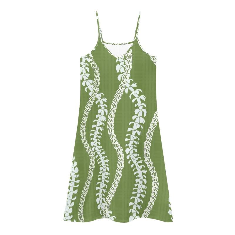 Factory Outlet Loose Silhouette Beach Dress Puakenikeni Pattern Custom Design Maxi Hawaiian Print Dress