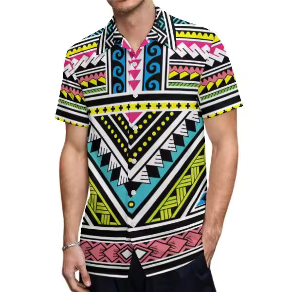 Custom Stylish Large Size Polynesian Tribal Design Shirts With Buttons New Hip Hop Pacific Heritage Aloha Shirts Beach