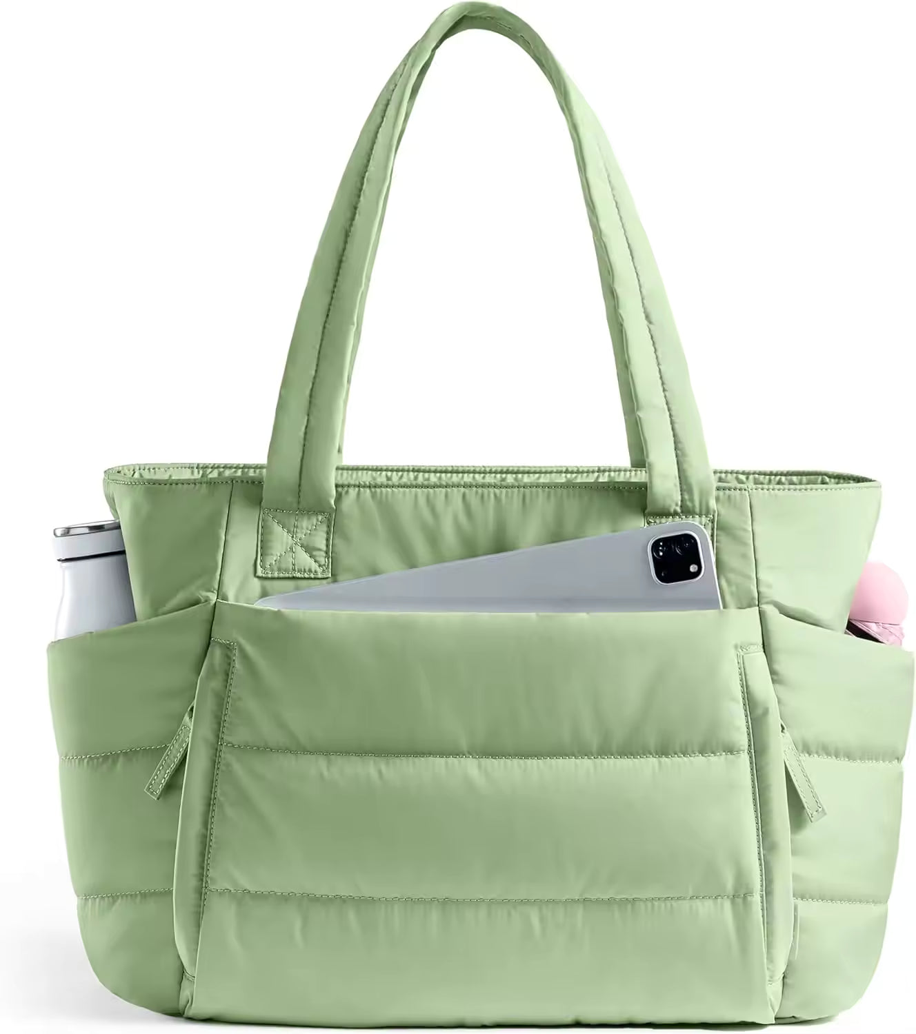 Women's Polyester Quilted Puffer Tote Bag with Zipper Closure Lightweight & Puffy Design Compartments for Work & Travel