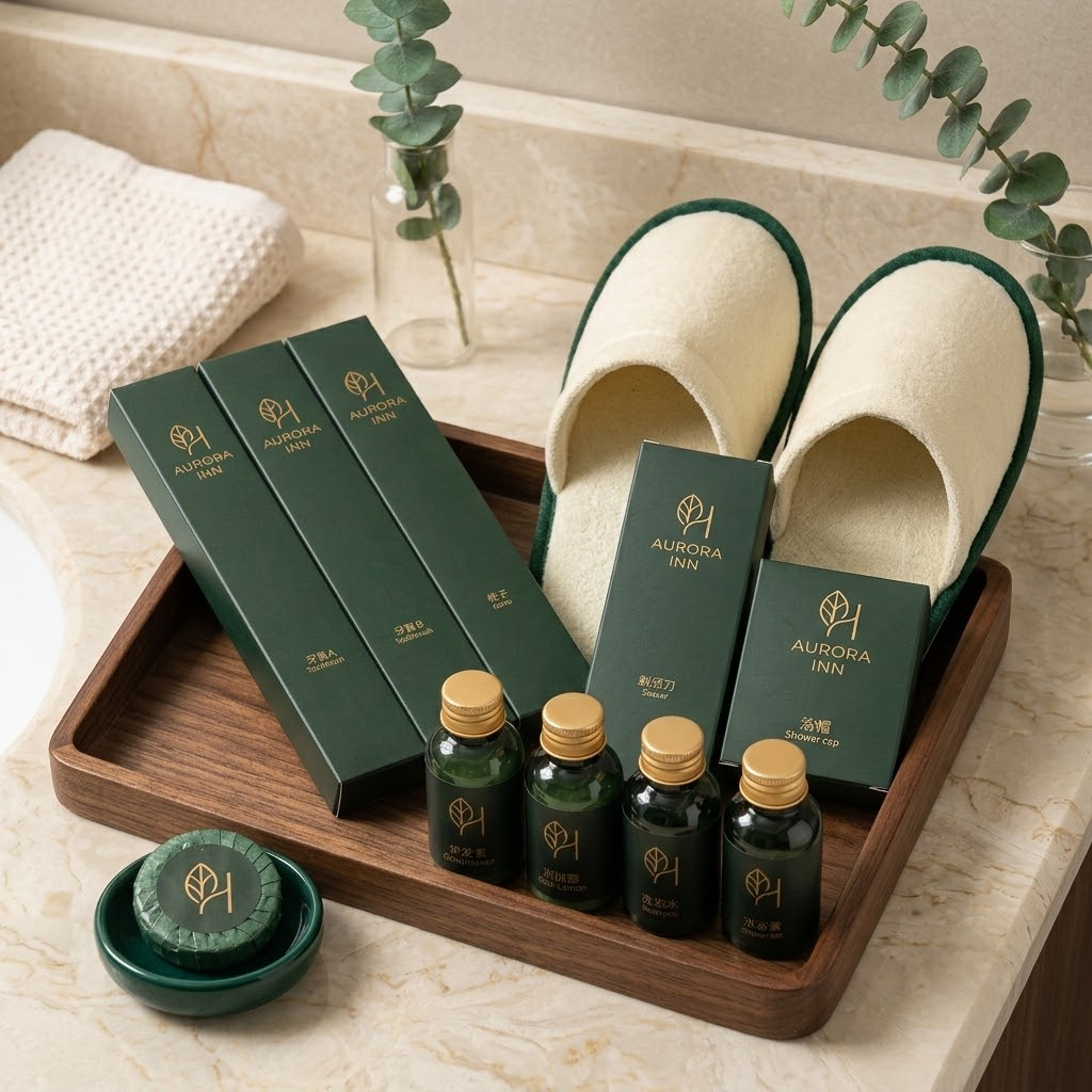 Disposable bathroom amenities for hotels: A complete bathroom amenity kit for star-rated hotels and travel.