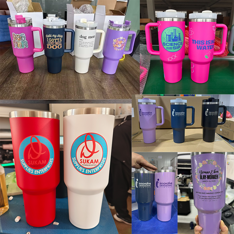 Custom Color Vacuum Metal Cup Stainless Travel Mug 40oz Insulated Handle Tumbler with Lids and Straw Cup with Lid and Straw