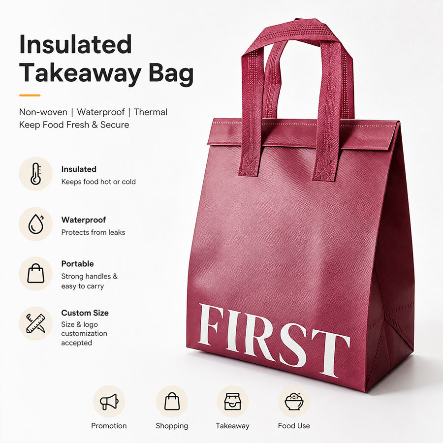 Insulated Cooler Bag Non Woven Thermal Tote Bag with Cooler Bag Food Delivery Takeaway Picnic with Logo Custom