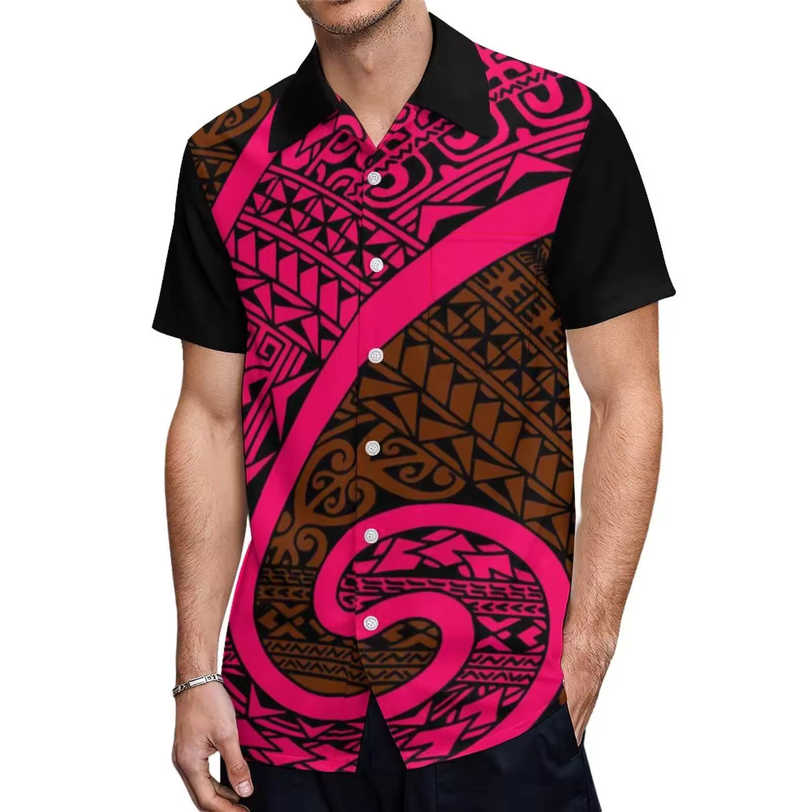 Custom Stylish Large Size Polynesian Tribal Design Shirts With Buttons New Hip Hop Pacific Heritage Aloha Shirts Beach