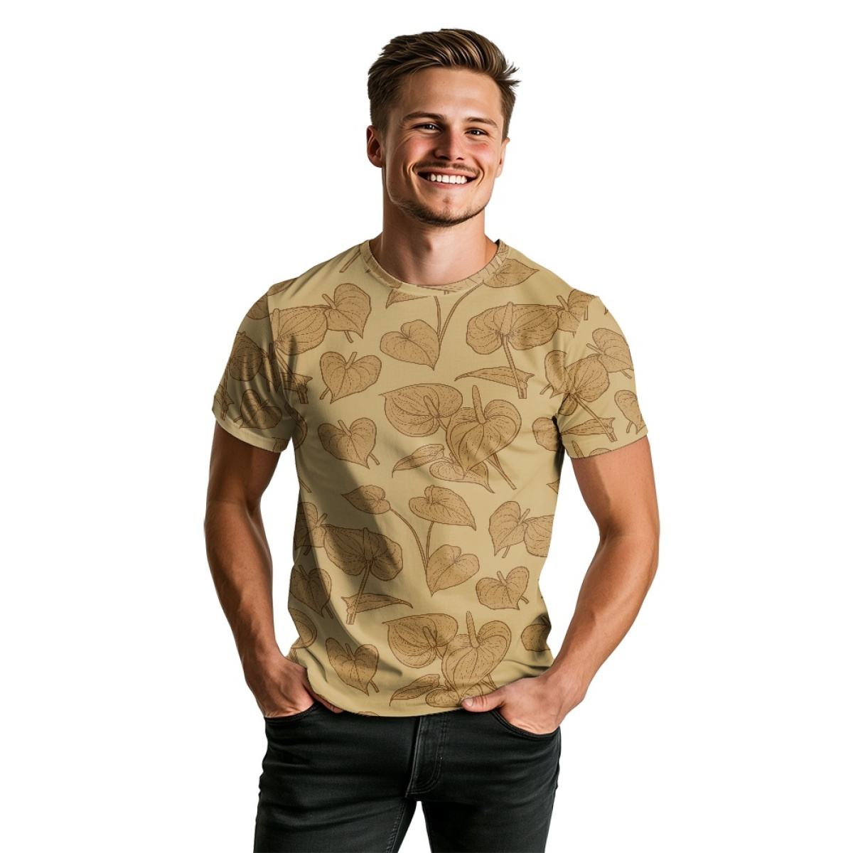 Summer Clothing Hawaiian Fashional Print on Demand Anthurium Flower Casual Short Sleeve T Shirt for Men Exclusive Customization