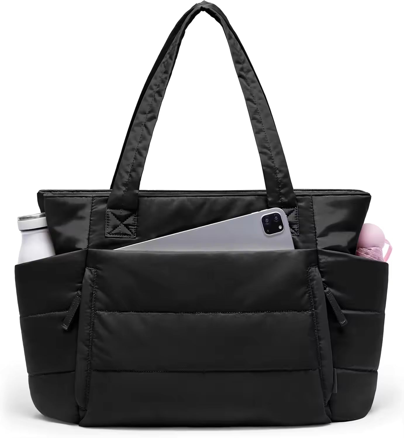 Women's Polyester Quilted Puffer Tote Bag with Zipper Closure Lightweight & Puffy Design Compartments for Work & Travel