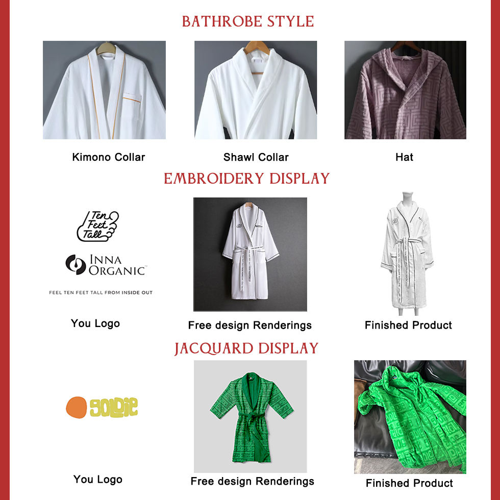 Long Sleeve Belted Style Terry 100 Cotton Jacquard BathrobeHotel Spa Home Use Personalized Logo Bathrobe