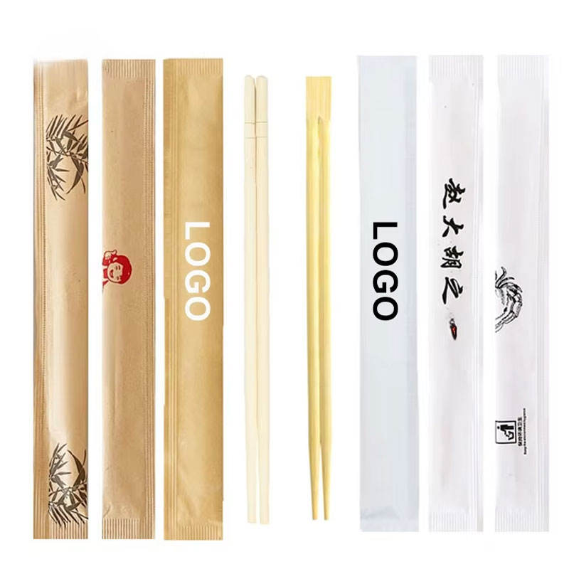 Japanese Custom Logo Printed Ramen Sushi Tensoge Twin Chopstick Chinese Disposable Chopsticks With Paper Package Sleeve