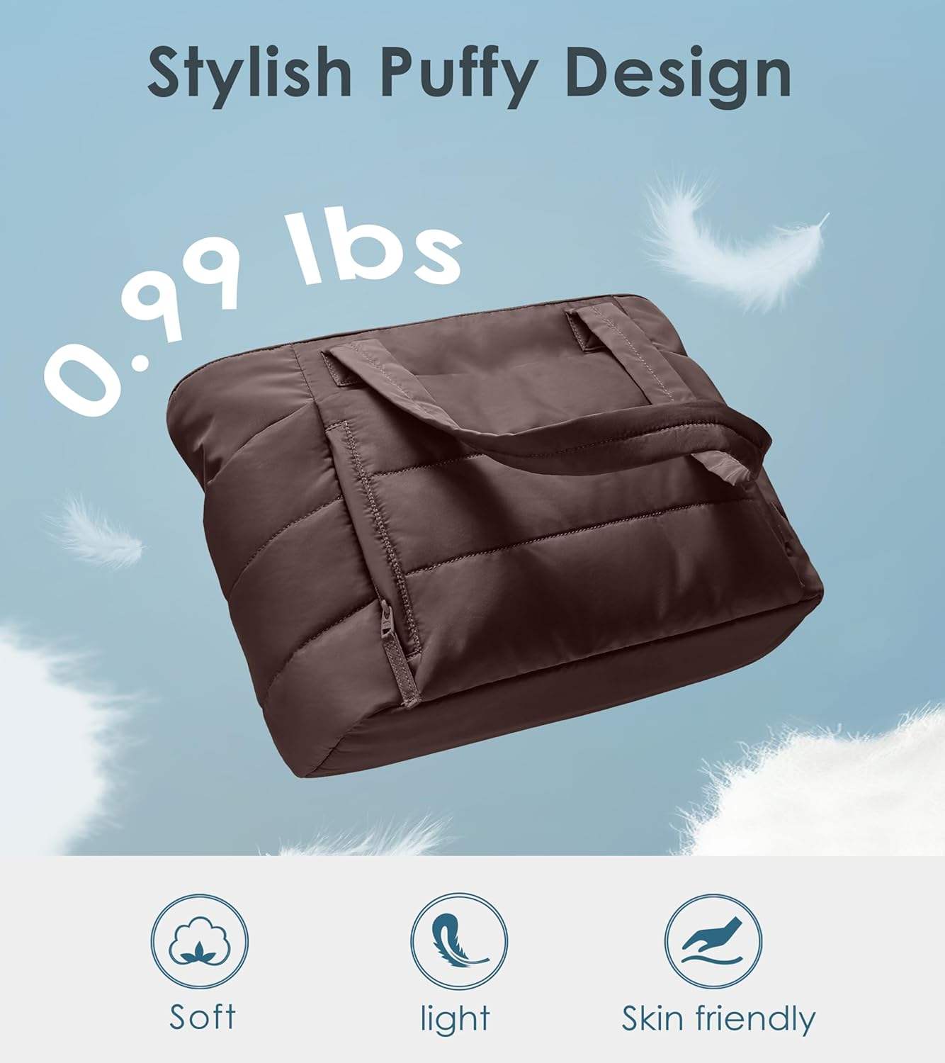 Women's Polyester Quilted Puffer Tote Bag with Zipper Closure Lightweight & Puffy Design Compartments for Work & Travel
