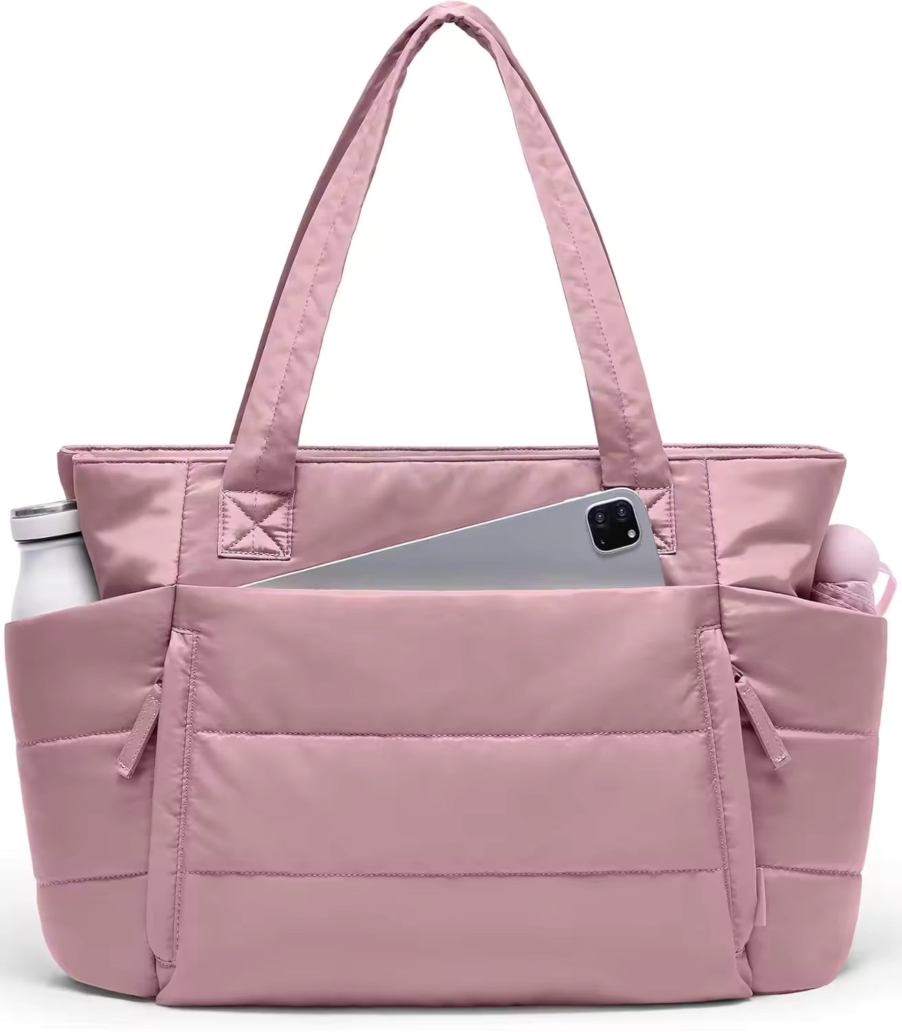 Women's Polyester Quilted Puffer Tote Bag with Zipper Closure Lightweight & Puffy Design Compartments for Work & Travel