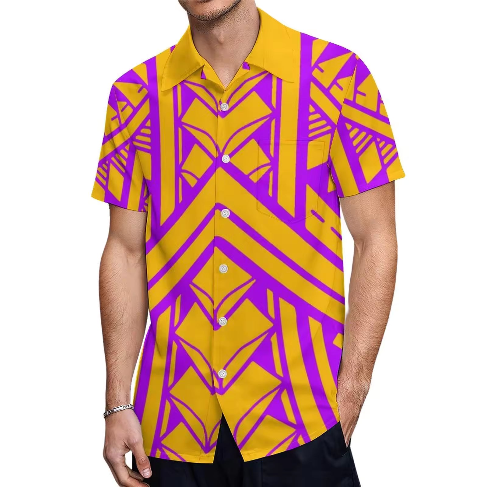 Custom Stylish Large Size Polynesian Tribal Design Shirts With Buttons New Hip Hop Pacific Heritage Aloha Shirts Beach