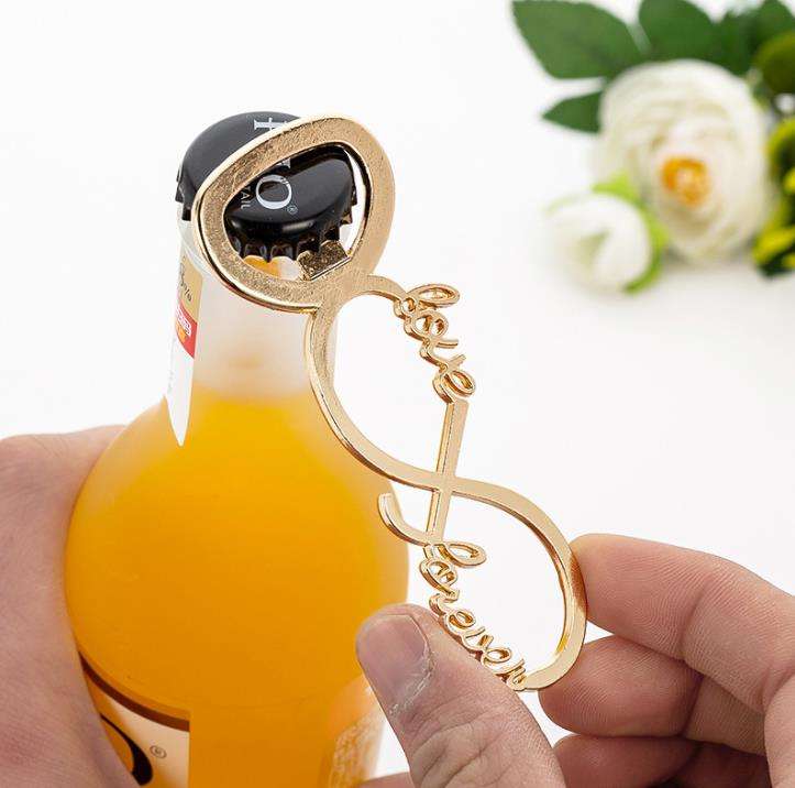 Custom Wedding Favors Love Forever 8 Gold Beer Bottle Opener Party Birthday Valentine's Day Souvenirs Guest Return Gifts
