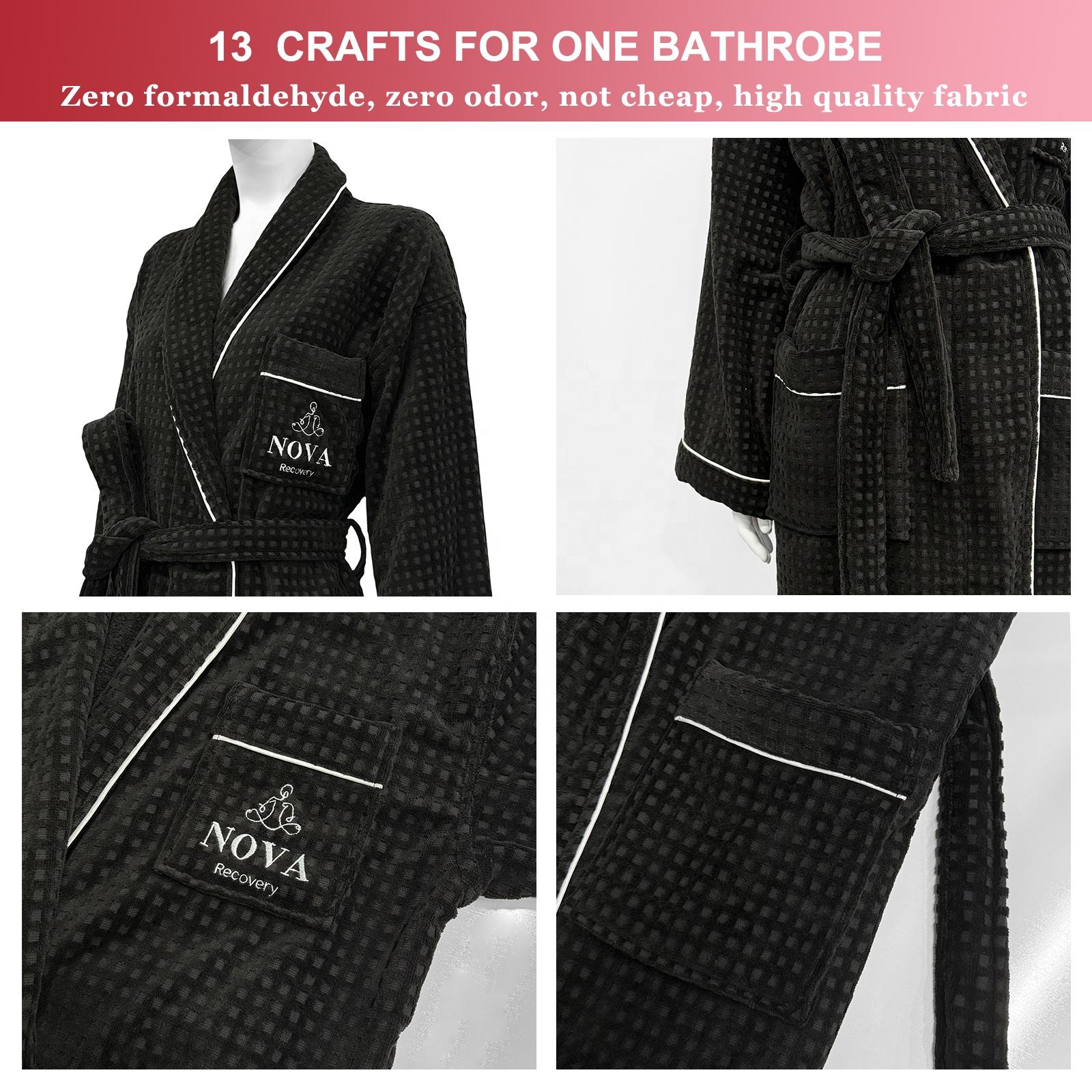 Long Sleeve Belted Style Terry 100 Cotton Jacquard BathrobeHotel Spa Home Use Personalized Logo Bathrobe