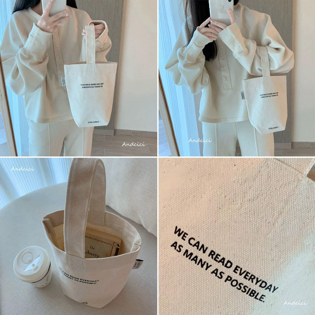 Eco-Friendly Custom logo Small Cute Canvas Bags Spring Green Color Simple Versatile Shopping Bag for Coffee Bottle