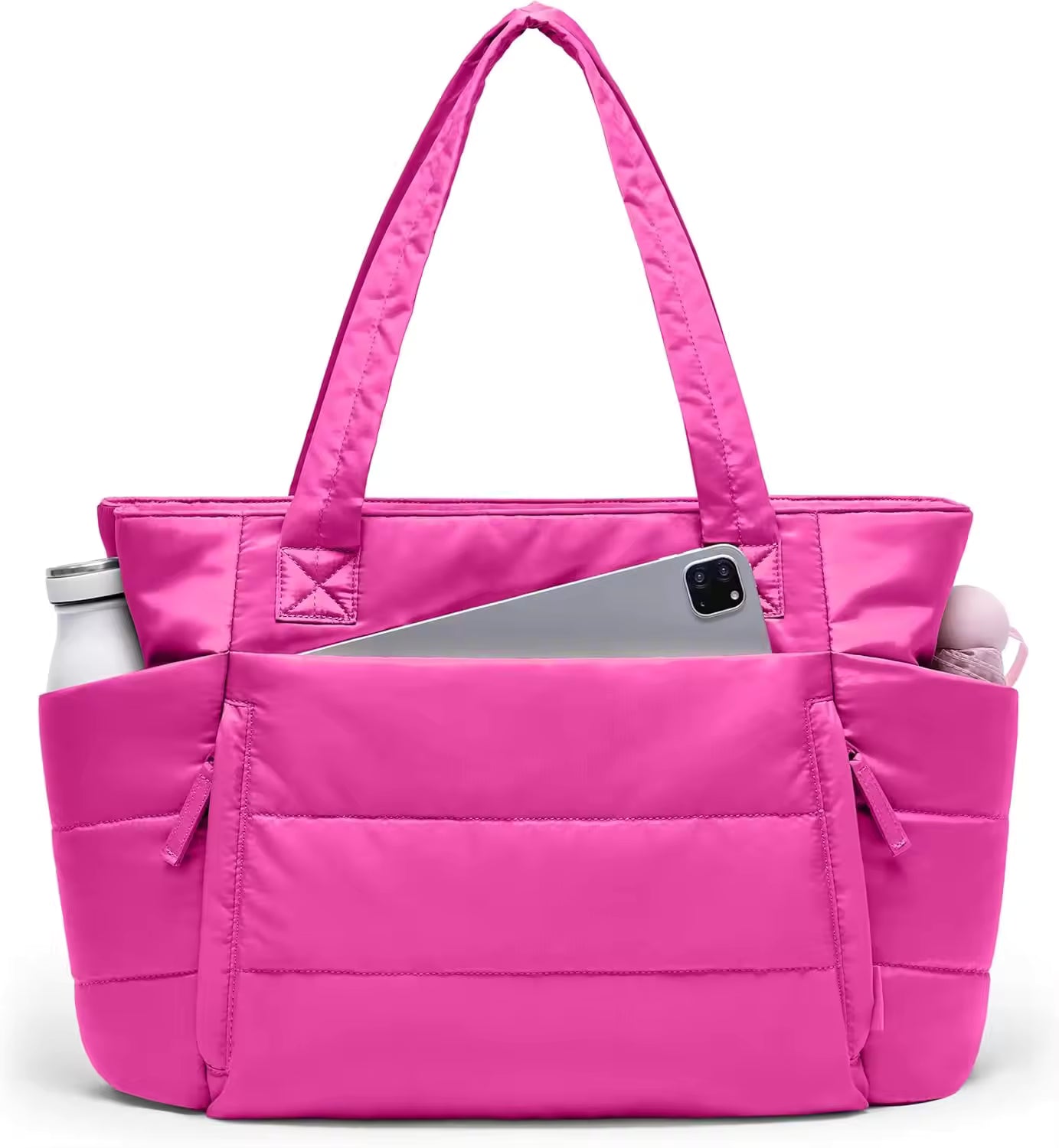 Women's Polyester Quilted Puffer Tote Bag with Zipper Closure Lightweight & Puffy Design Compartments for Work & Travel