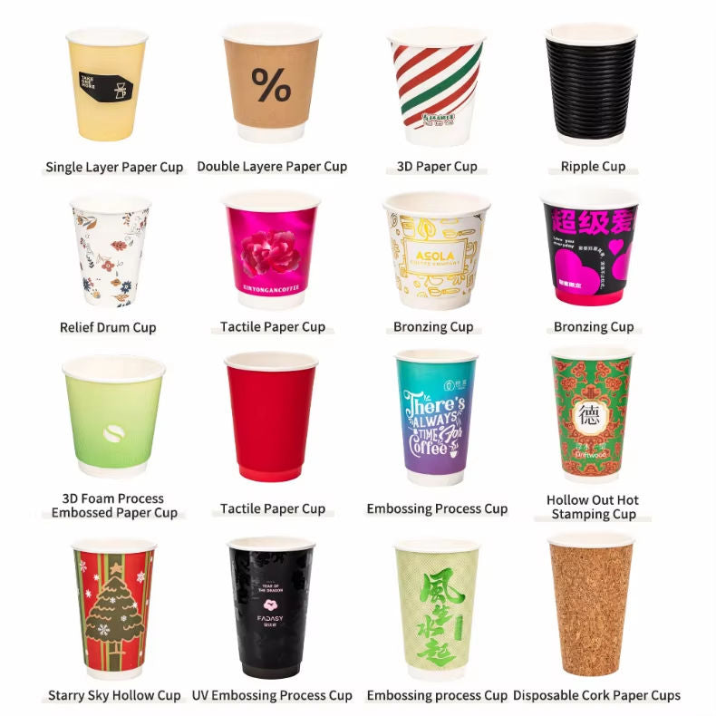Biodegradable Corrugated Food-Safe Ink Printed Takeaway Paper Cup for Bubble Tea and Milk Tea Custom Logo Printing Available